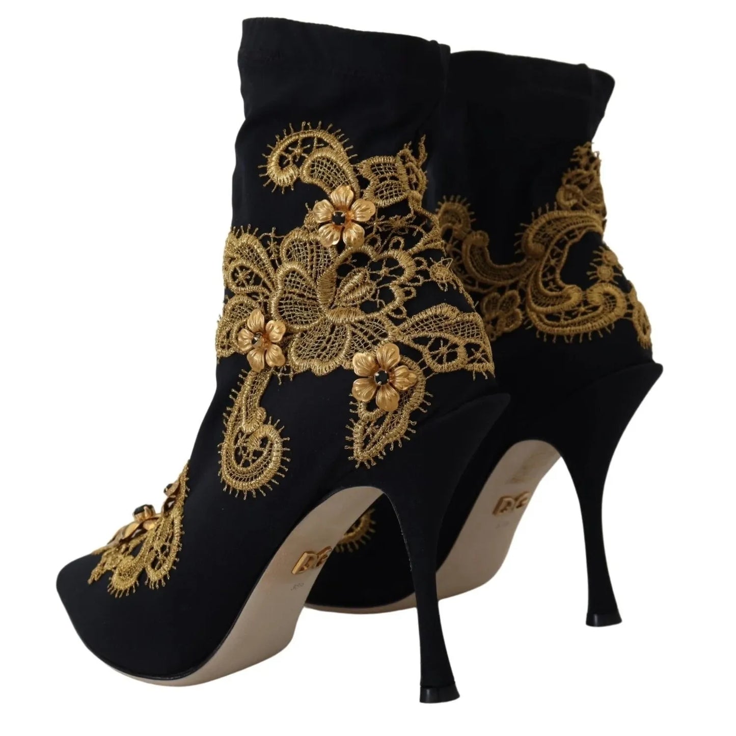 Dolce & Gabbana Black Gold Embroidery Crystal Boots Shoes LA12411-35.5