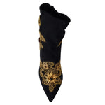 Dolce & Gabbana Black Gold Embroidery Crystal Boots Shoes LA12411-35.5