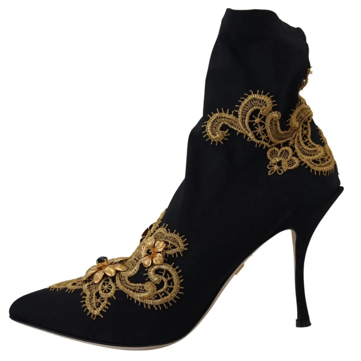 Dolce & Gabbana Black Gold Embroidery Crystal Boots Shoes LA12411-35.5