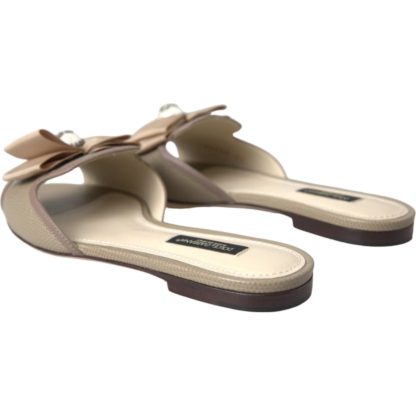 Dolce & Gabbana Beige Logo Pearl Flats Sandals Slides Shoes LA10971-35