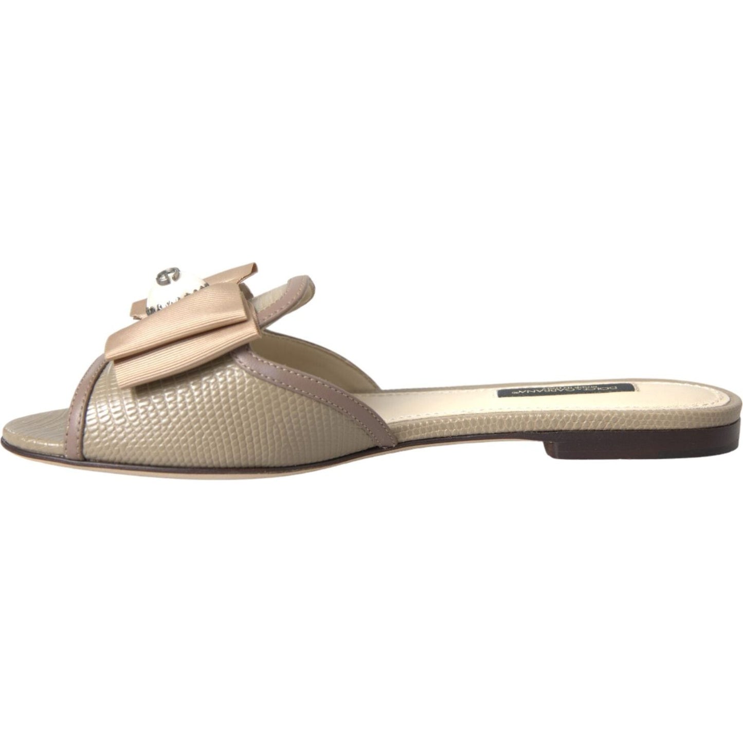 Dolce & Gabbana Beige Logo Pearl Flats Sandals Slides Shoes LA10971-35