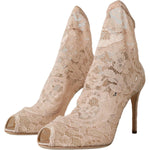 Dolce & Gabbana Beige Stretch Taormina Lace Boots Shoes LA10755-40