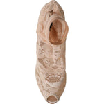 Dolce & Gabbana Beige Stretch Taormina Lace Boots Shoes LA10755-40