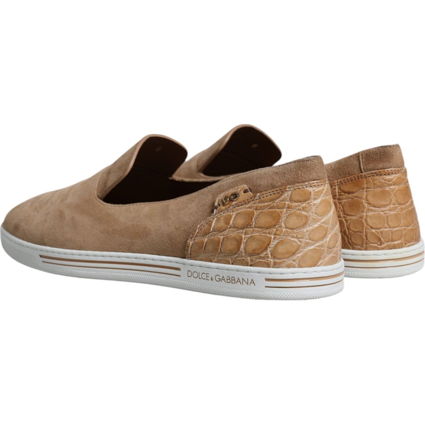 Dolce & Gabbana Beige Suede Caiman Loafers Slippers Shoes MV6246-42