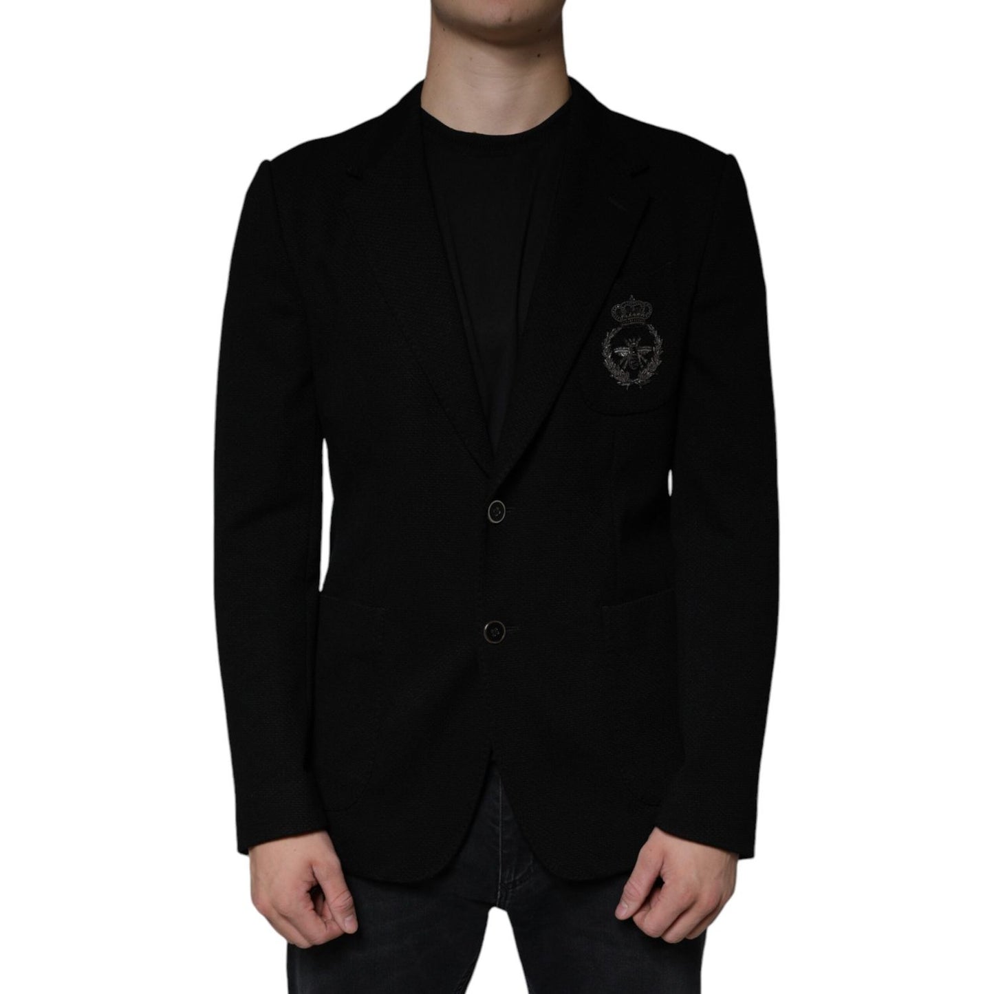 Dolce & Gabbana Black Crown Bee Single Breasted Coat Blazer JKT41243-50