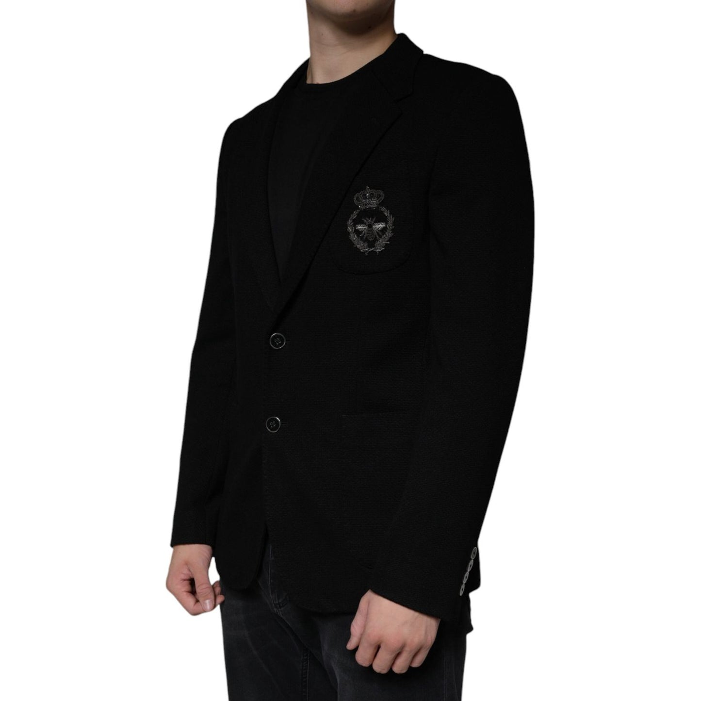 Dolce & Gabbana Black Crown Bee Single Breasted Coat Blazer JKT41243-50