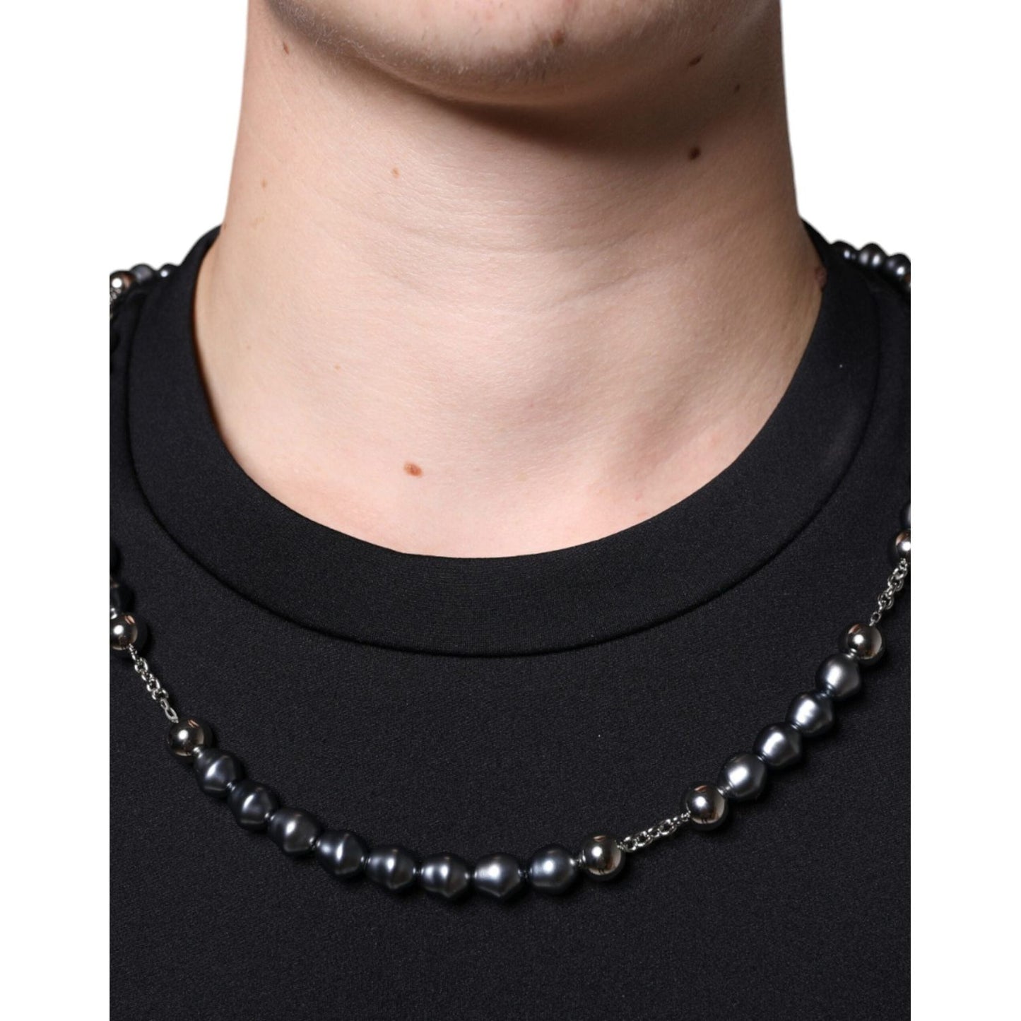 Dolce & Gabbana Black Polyester Necklace Embellished T-shirt TSH86644-48