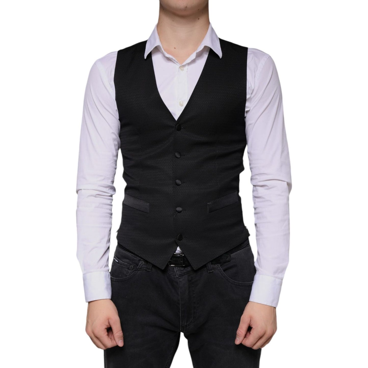 Dolce & Gabbana Black Wool Waistcoat Dress Formal Vest TSH5902-46