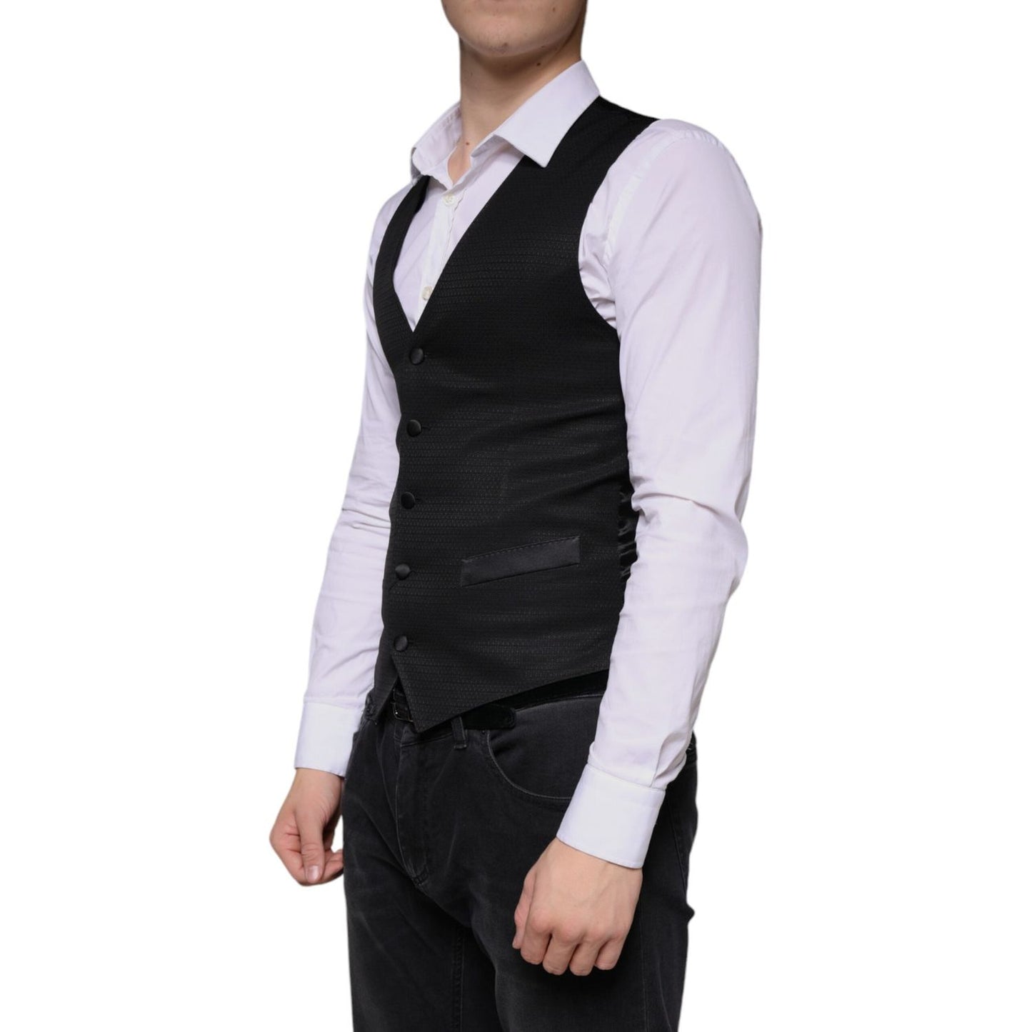 Dolce & Gabbana Black Wool Waistcoat Dress Formal Vest TSH5902-46