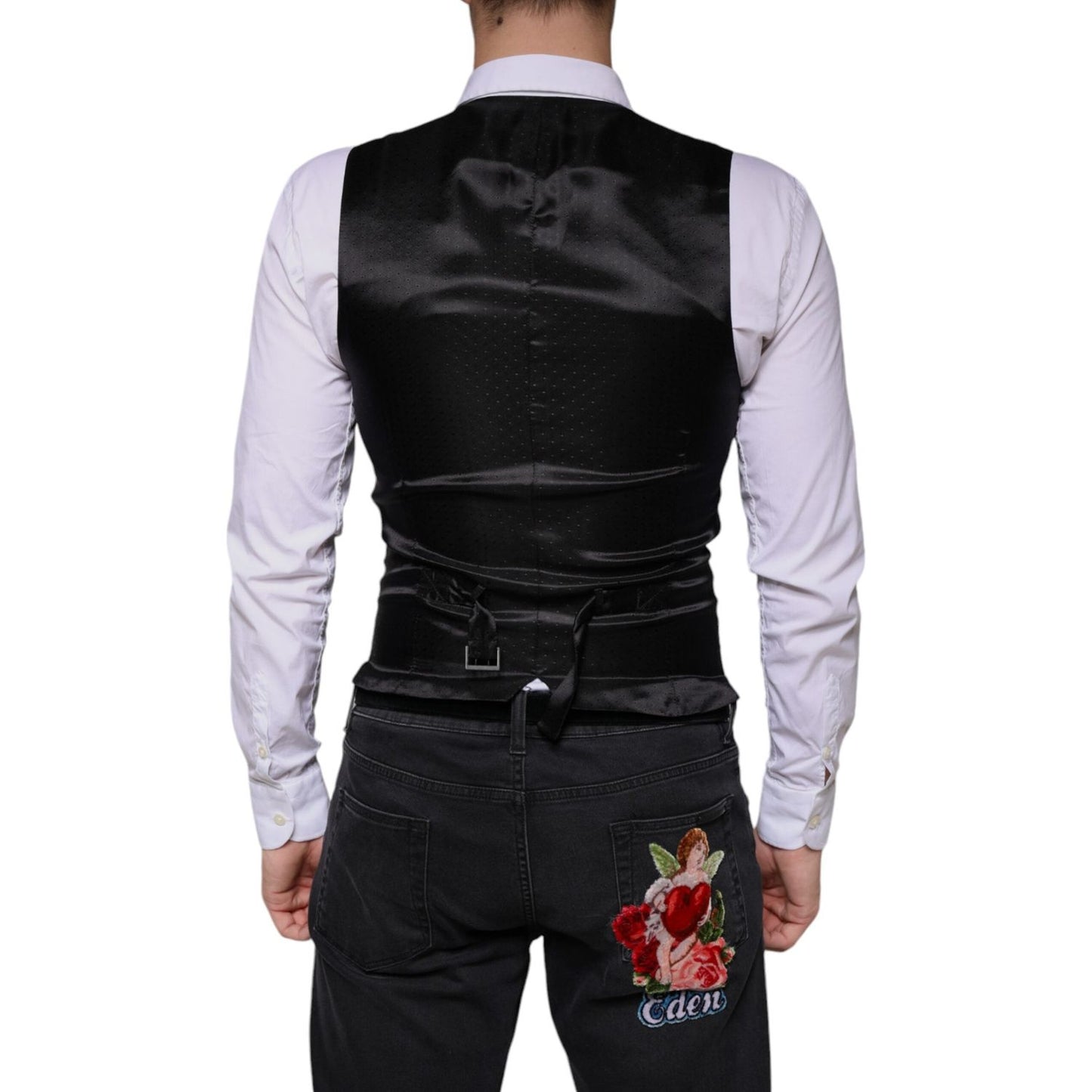Dolce & Gabbana Black Wool Waistcoat Dress Formal Vest TSH5902-46