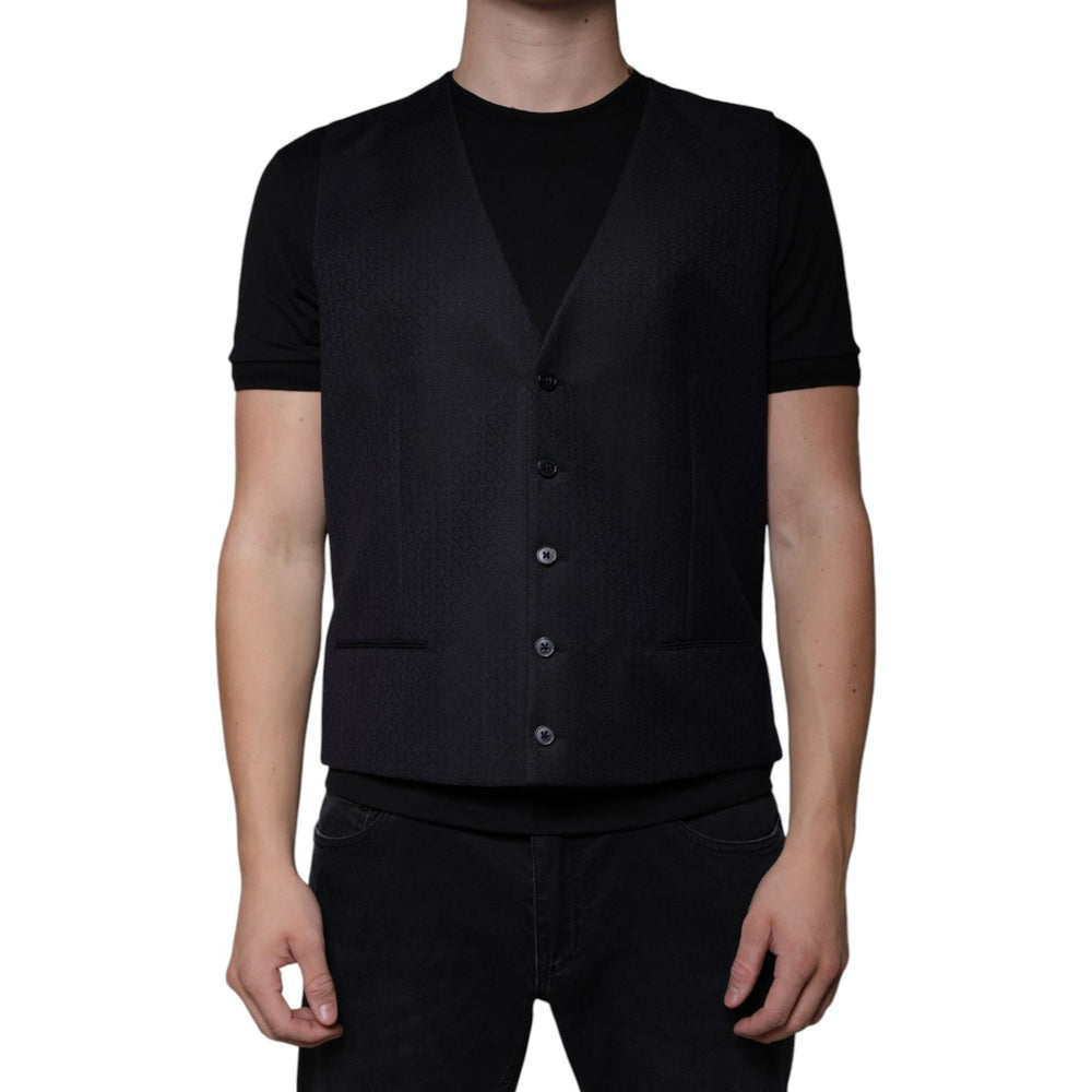 Dolce & Gabbana Black Wool Waistcoat Dress Formal Vest TSH87113-54