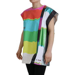 Dolce & Gabbana Multicolor Print Blouse Cotton Tank TV Print T-shirt with vibrant stripes and logo details.