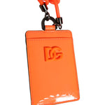 Dolce & Gabbana Orange Leather Logo Embossed Lanyard Card Holder Wallet SMY11304