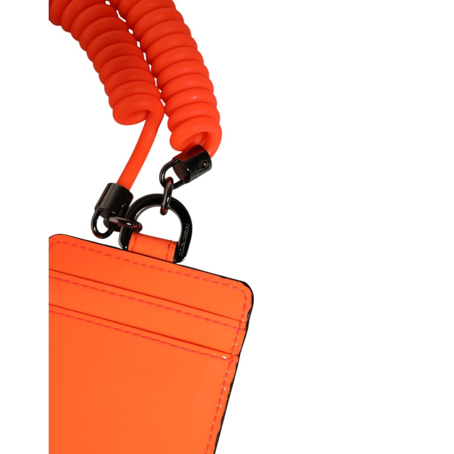 Dolce & Gabbana Orange Leather Logo Embossed Lanyard Card Holder Wallet SMY11304