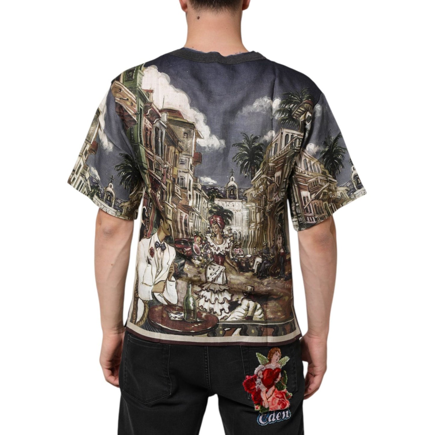 Dolce & Gabbana Palermo Jazz Club Linen Crew Neck Men T-shirt TSH91307-44