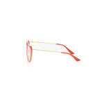 Side view of Frankie Morello Red Acetate Women Frame with coral profile and metallic accents, crafted in Italy.