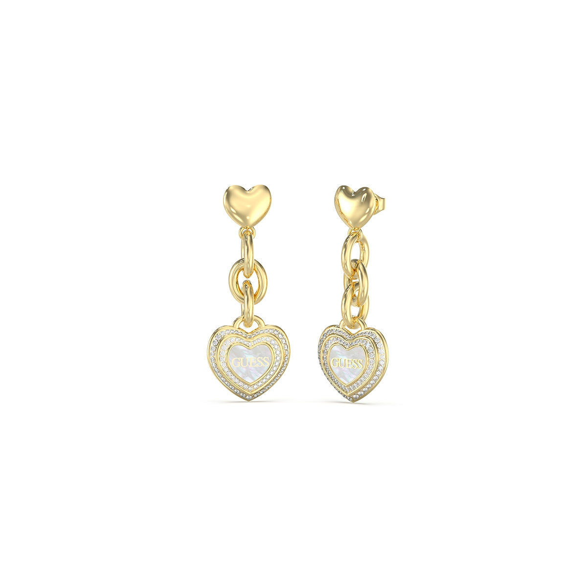 GUESS JEWELS JEWELRY Mod. JUBE04024JWYGWHT-U gold heart earrings with logo
