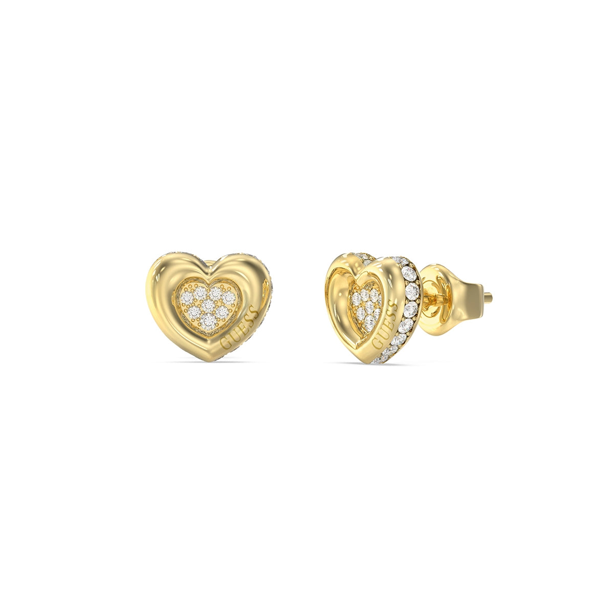 GUESS JEWELS JEWELRY Mod. JUBE05466JWYGT-U heart-shaped gold earrings with crystal accents