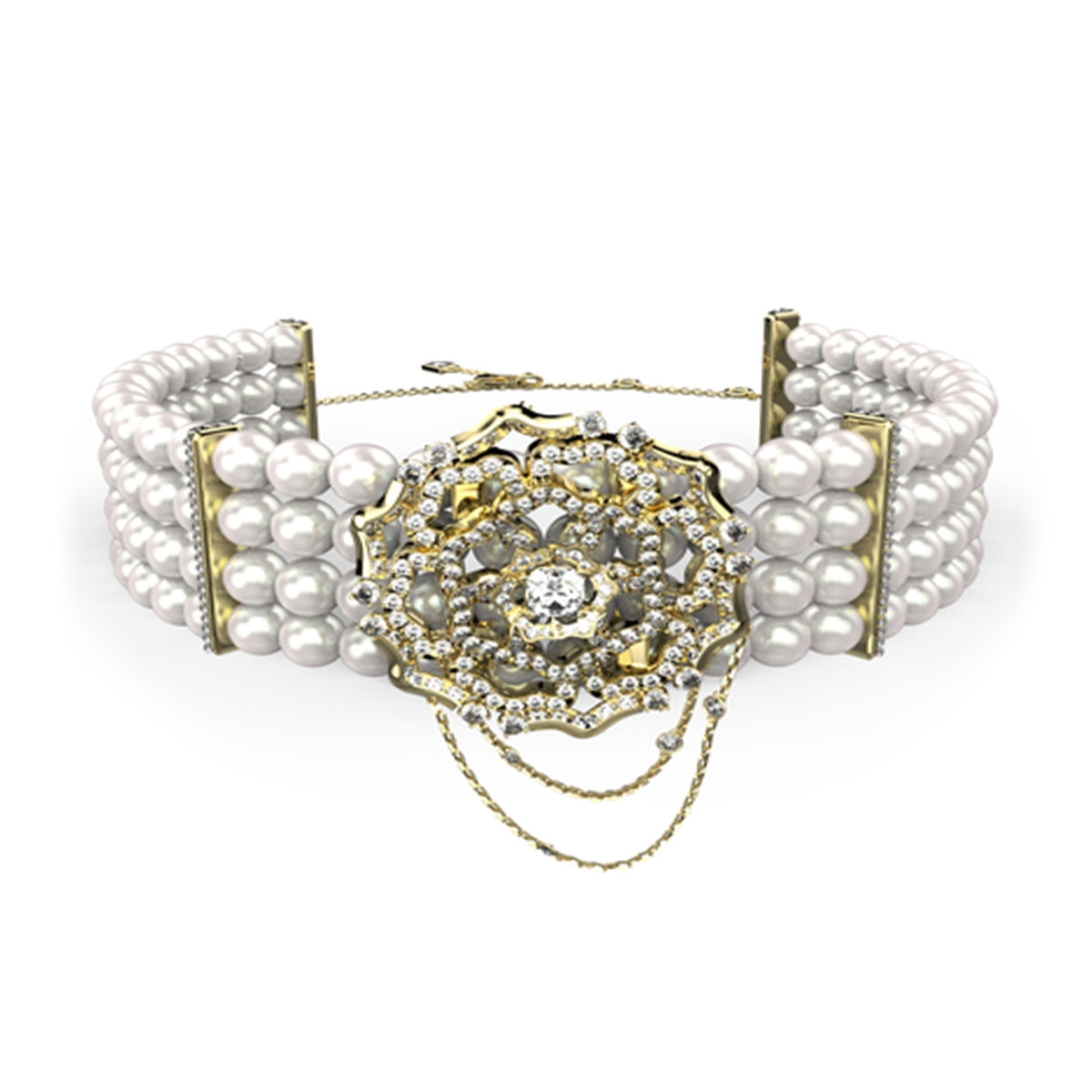 Elegant bracelet featuring pearls and intricate design from GUESS JEWELS JEWELRY Mod. JUBN04542JWYGT-U collection.