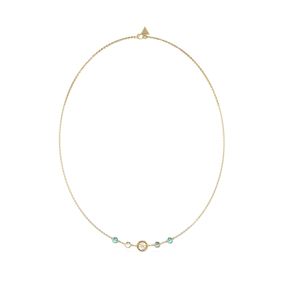 GUESS JEWELS JEWELRY Mod. JUBN05097JWYGAQT-U gold necklace with turquoise accents on white background