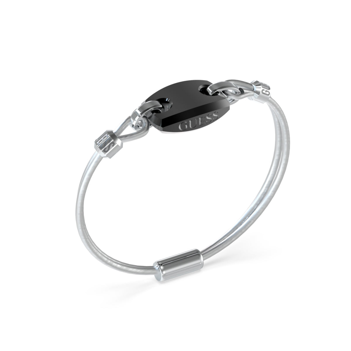 Silver and black GUESS JEWELS JEWELRY Mod. JUMB05041JWSTBKS bracelet on white background