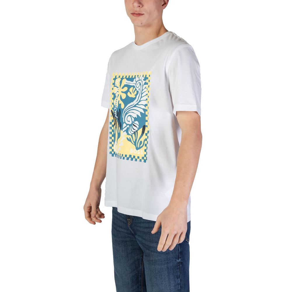 Hugo Boss White Cotton Clothing men’s t-shirt with artistic graphic print and regular fit