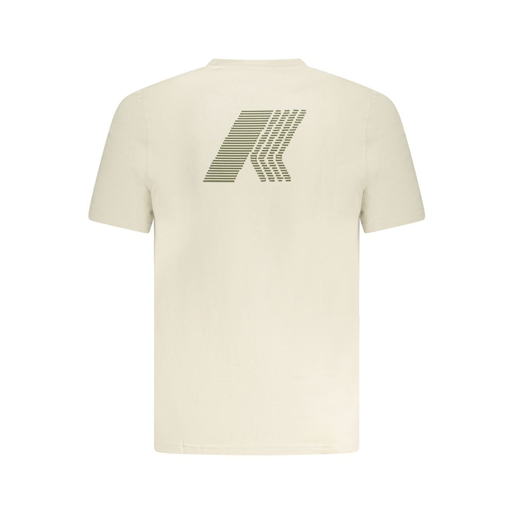 K-WAY Beige Cotton T-Shirt with short sleeves, crew neck, and embossed logo print on the back.
