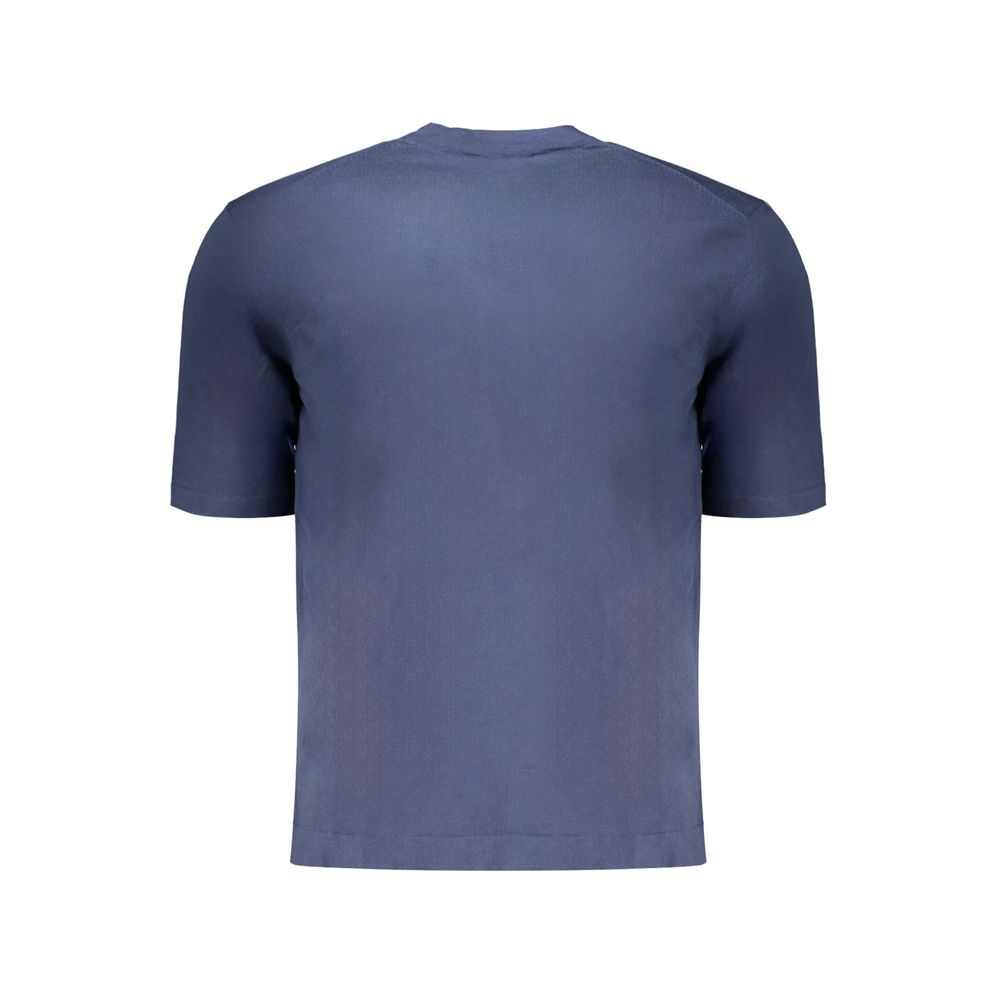 Back view of K-WAY Blue Cotton Sweater, short-sleeved, crew neck, logo visible.