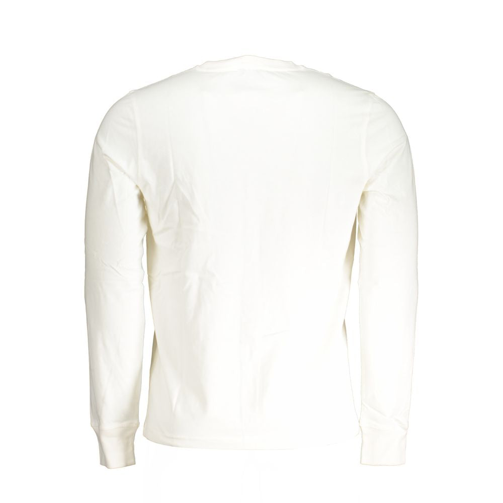 K-WAY White Cotton T-Shirt, long-sleeve, crew neck, with logo application, back view
