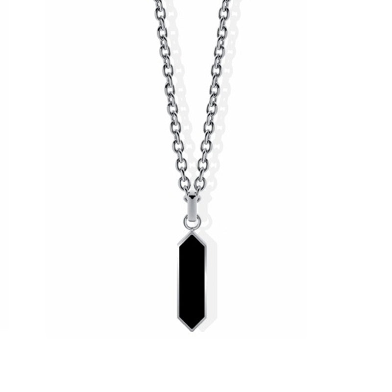 Elegant necklace featuring LIU-JO Mod. MLJ594 from the Liu-jo Jewels new collection, showcasing a sleek black pendant on a silver chain.
