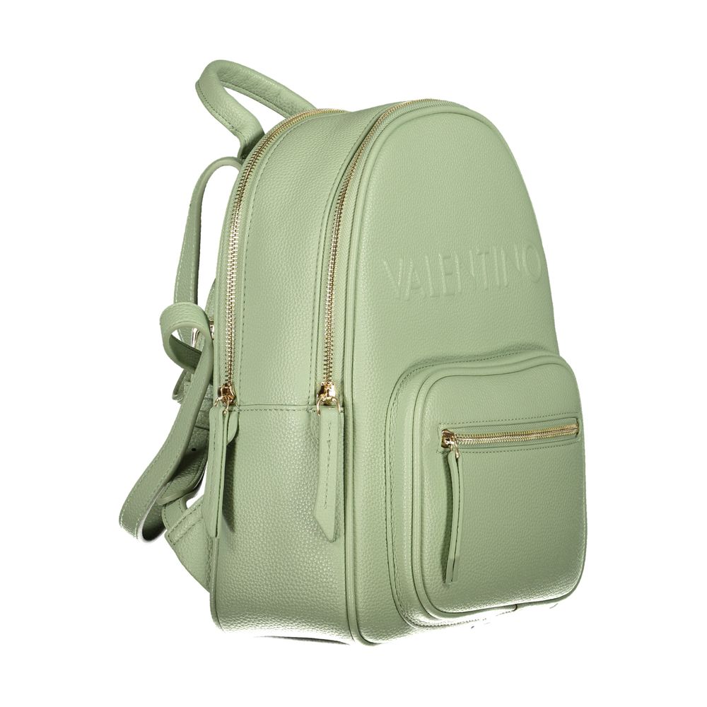 Mario Valentino Green Polyethylene Backpack with adjustable straps and multiple compartments, featuring a logo and stylish design.