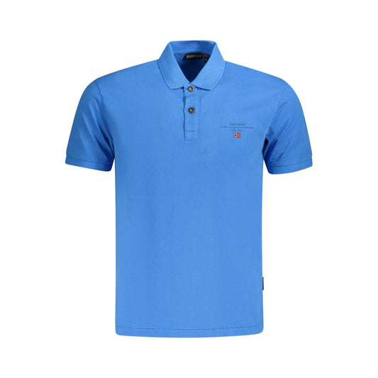 Napapijri Blue Cotton Men Polo Shirt with short sleeves and embroidered logo, showcasing sleek design and comfort for versatile dressing.