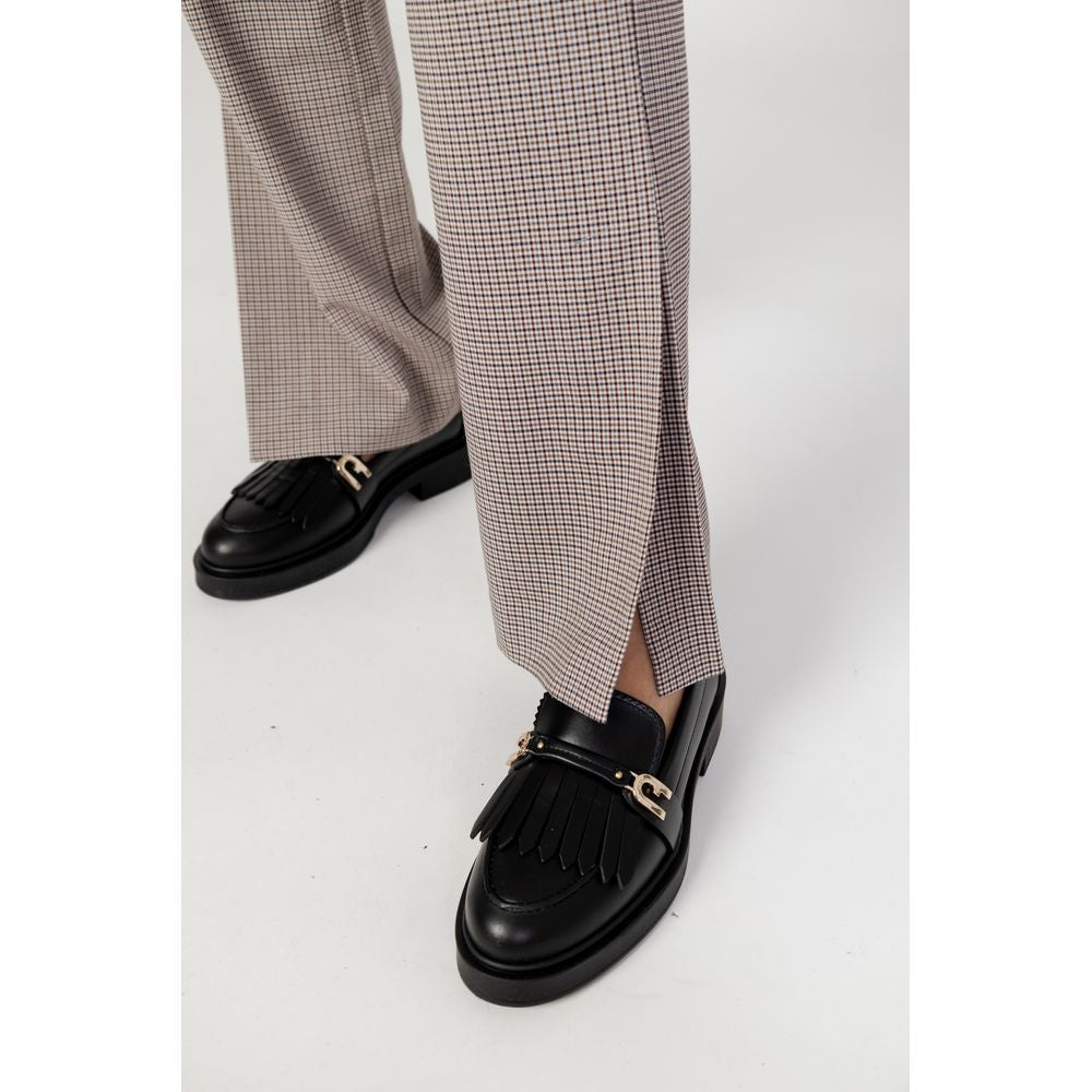 Only Beige Polyester Flared Pants with side slit detail and black loafers