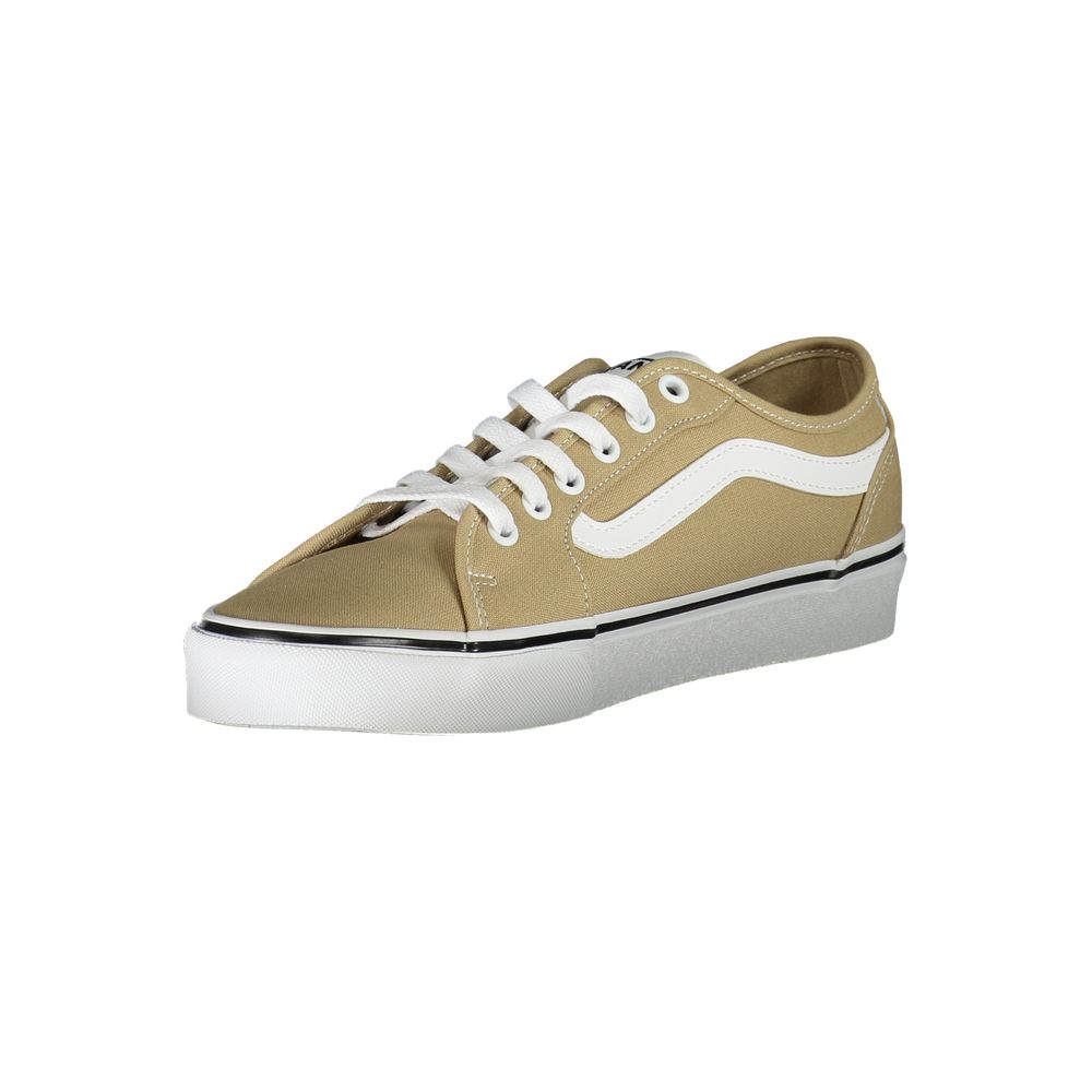 Vans Beige Polyester Sneaker with checked pattern, slip-on style, elastic, contrasting details and logo