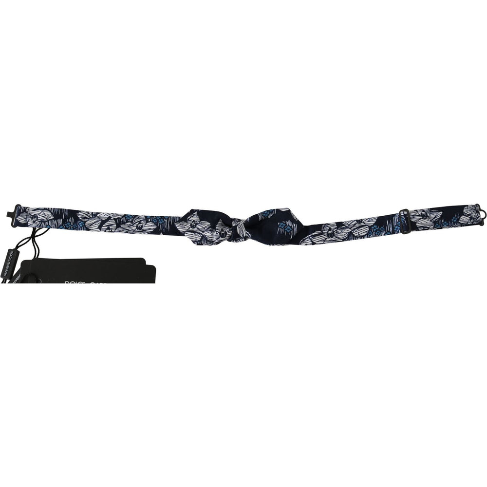 Dolce & Gabbana Navy Blue Floral Slim Adjustable Neck Papillon Men Bow Tie Bow Tie