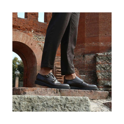 Duca di Morrone Black Leather Slip-On Loafers