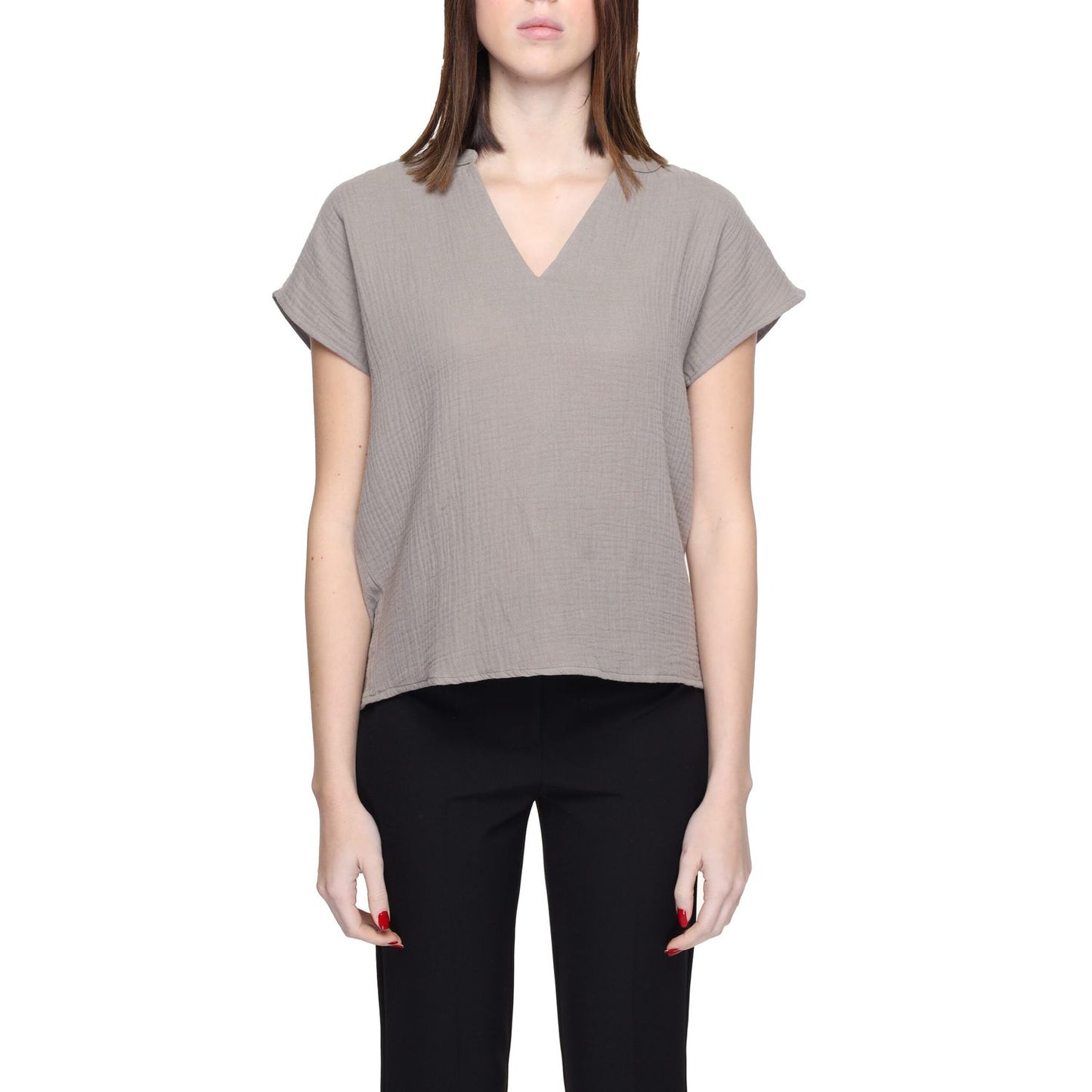 Jacqueline De Yong Beige Cotton Blouse