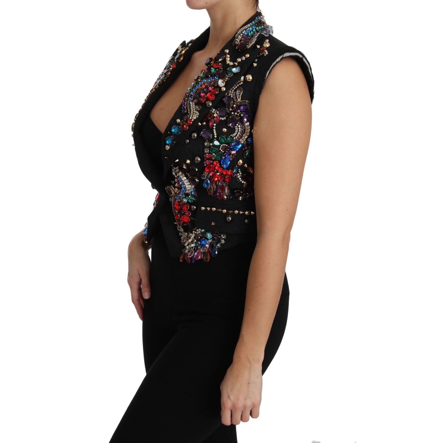 Dolce & Gabbana Black Crystal Sicily Vest Waistcoat