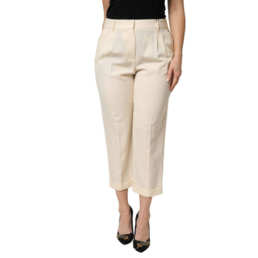 Dolce & Gabbana Ivory Wool Mid Waist Cropped Trouser Pants