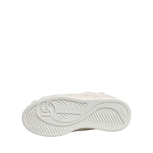 Dolce & Gabbana White Shearling Fur Bianco Low Top Sneakers Shoes