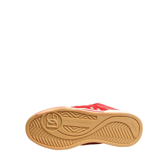 Dolce & Gabbana Red White Suede DG Logo Low Top Sneakers Shoes