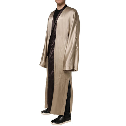 Dolce & Gabbana Beige Silk Satin Long Coat Robe Jacket