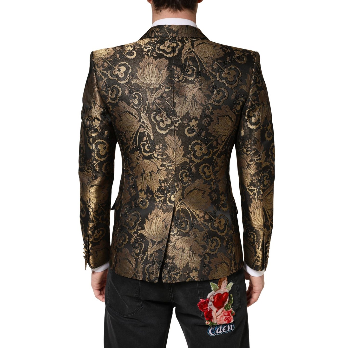 Dolce & Gabbana Gold Jacquard Single Breasted Tuxedo Blazer