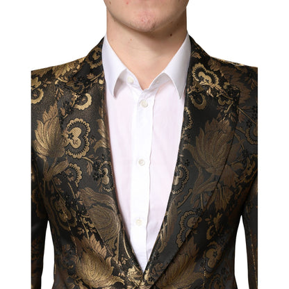 Dolce & Gabbana Gold Jacquard Single Breasted Tuxedo Blazer