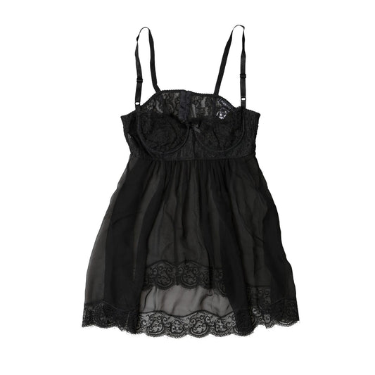 Dolce & Gabbana Black Silk Floral Lace Lingerie Top Underwear