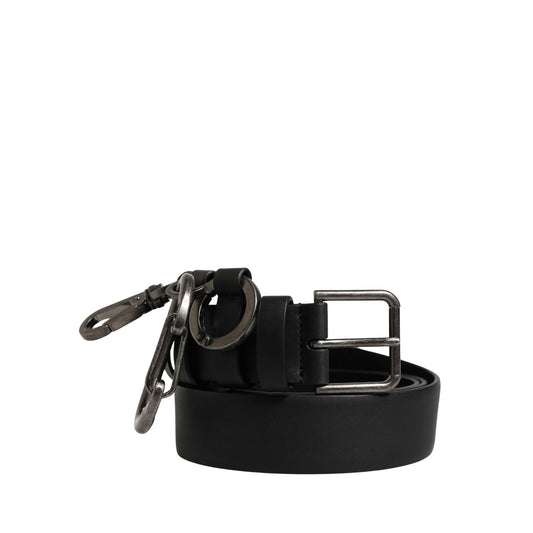 Dolce & Gabbana Black Calf Leather Silver Metal Buckle Belt