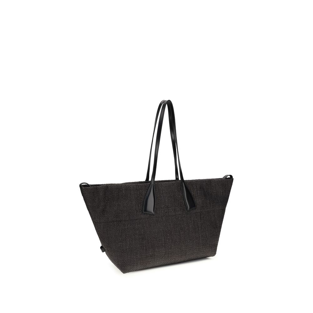 Balmain Black The Track Shoulder Bag In Leather And Raffia