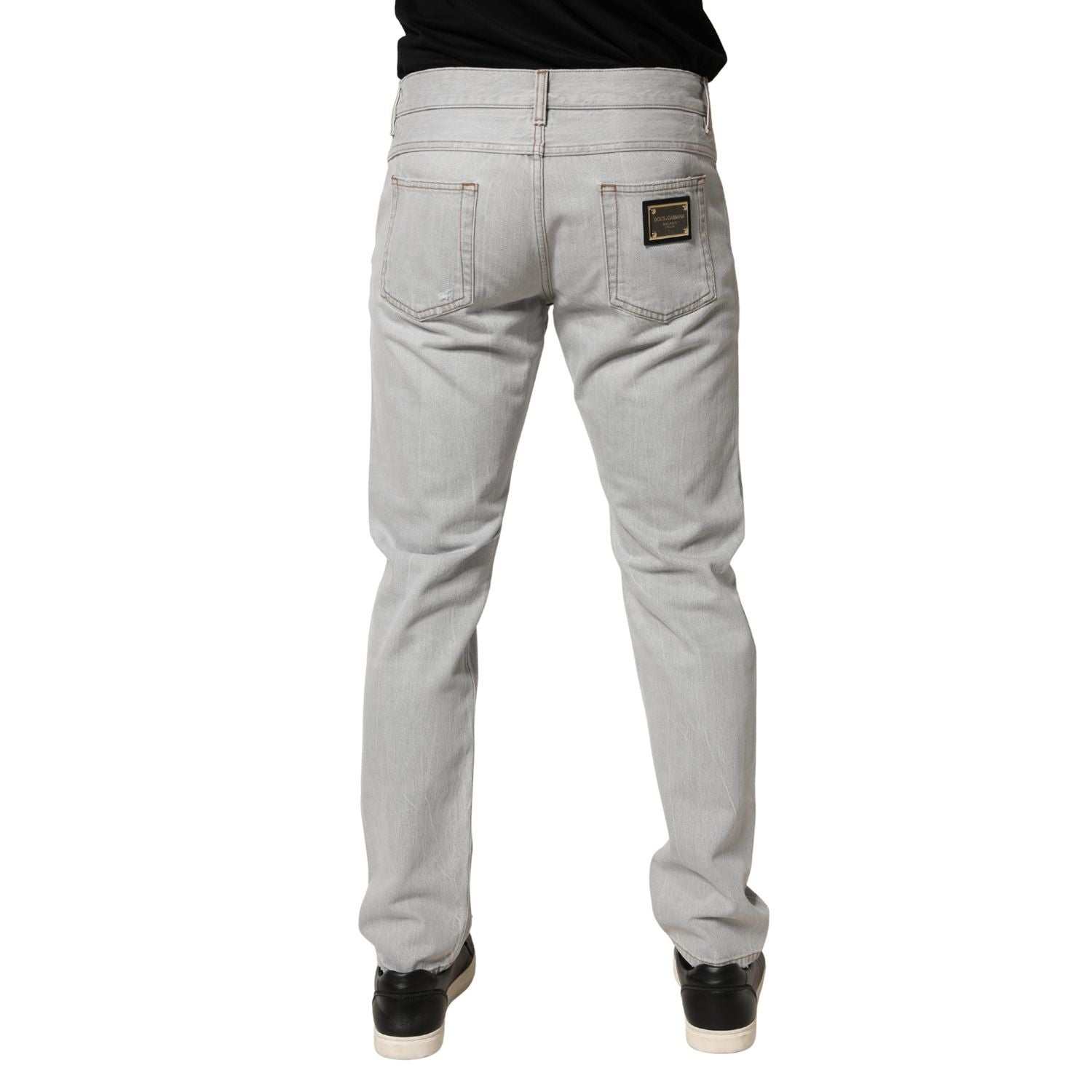 Dolce & Gabbana Light Gray Ripped Cotton Regular Denim Jeans