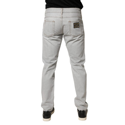 Dolce & Gabbana Light Gray Ripped Cotton Regular Denim Jeans