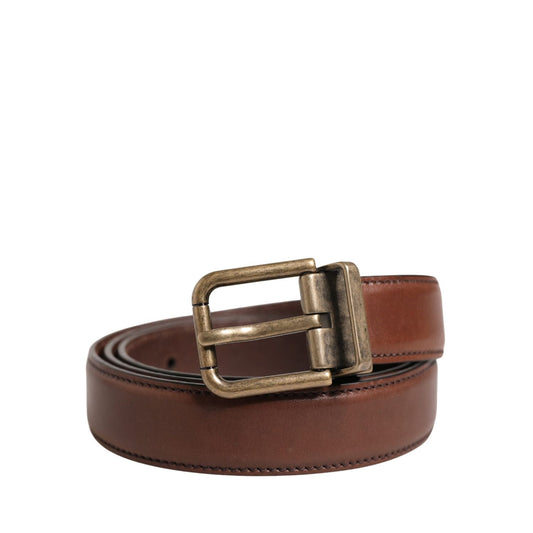 Dolce & Gabbana Men Brown Classic Leather Metal Buckle Belt